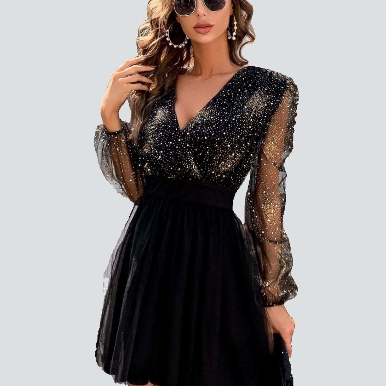 Glitter Mesh Black Mini Tulle Dress M01057