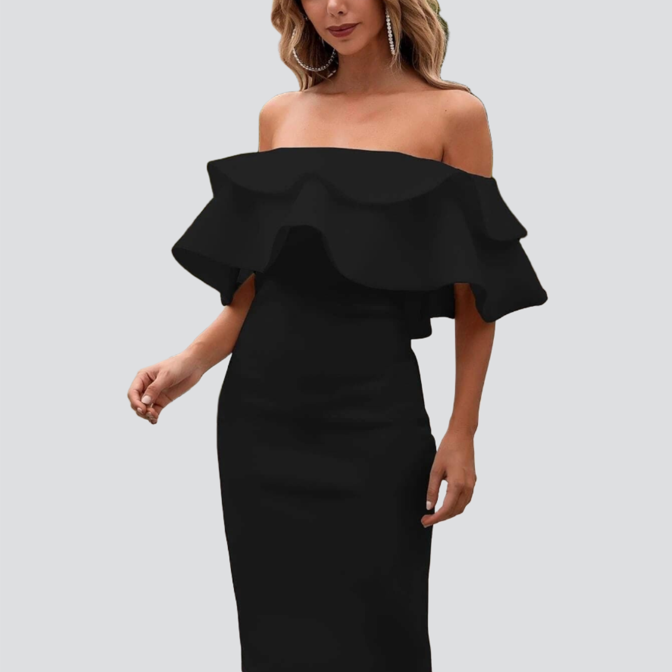 Off Shoulder Exaggerated Ruffle Trim Dress FT9076