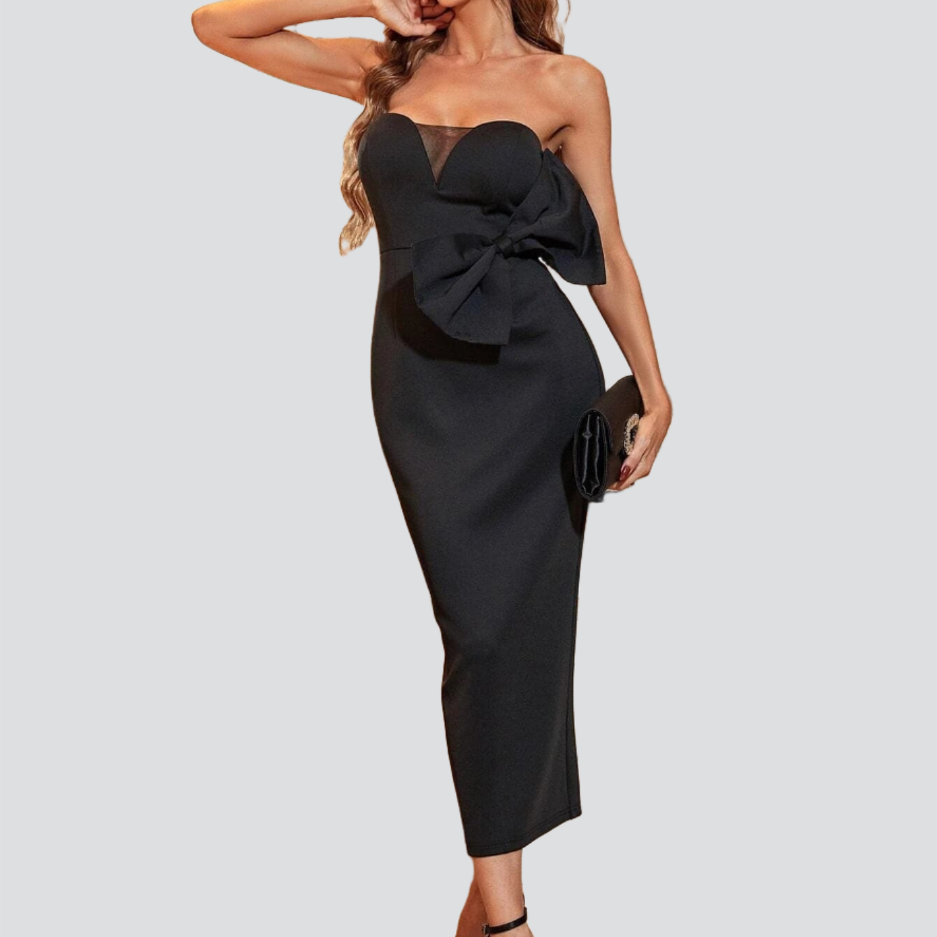Bow Front Tube Black Mini Knit Prom Dress XJ873
