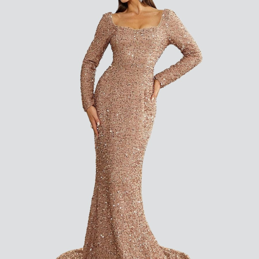 Square Neck Glitter Mermaid Evening Dress XJ429