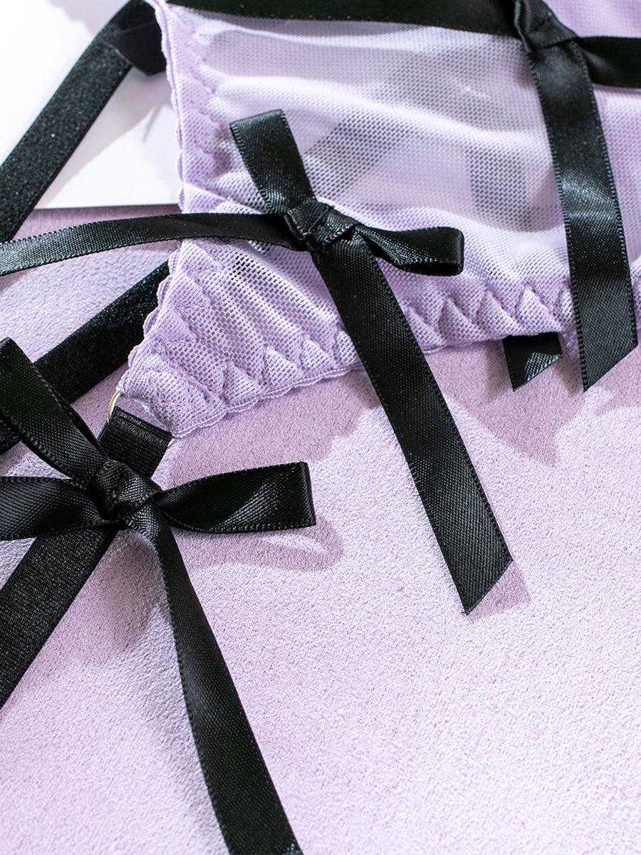 Embroidered Bow Lingerie Three-piece Set MSL043 - MISS ORD