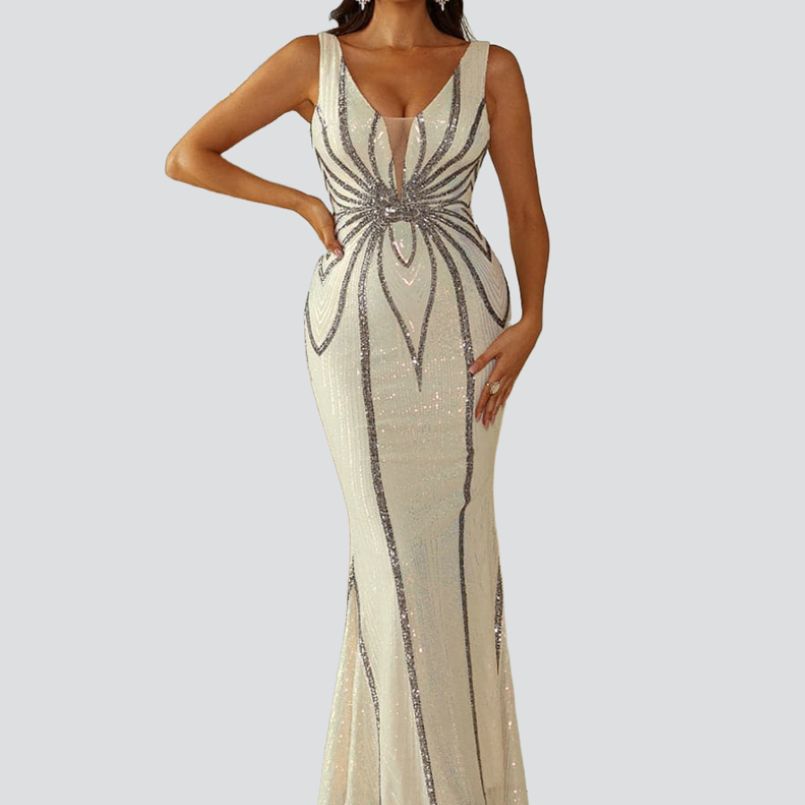 Sequin Graphic V-neck Prom Dress