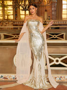 Off The Shoulder Print Gold Sequin Prom Dress RM21282