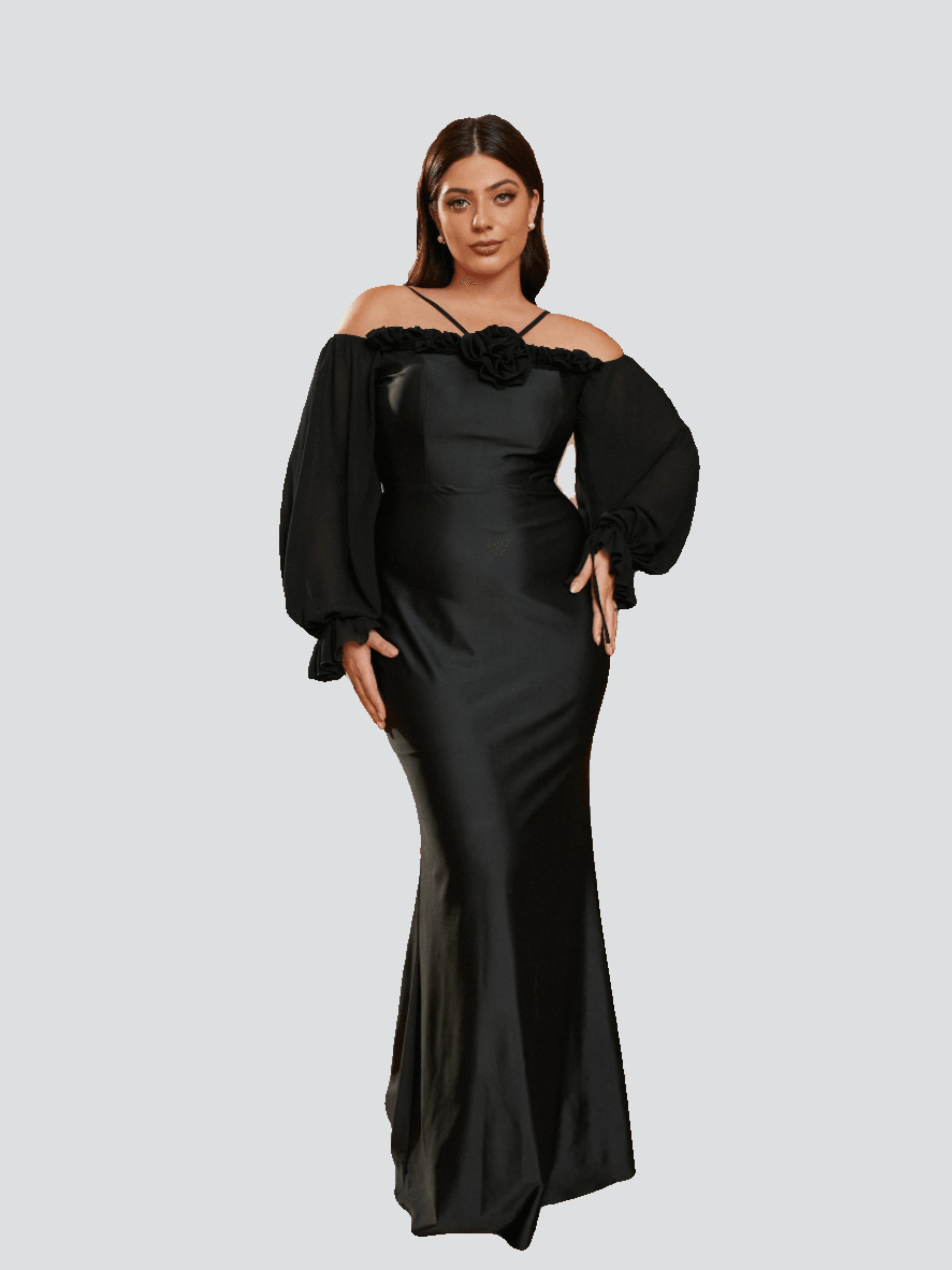 Plus Size Halter Appliqued Panel Black Prom Dress PRJ10954 - MISS ORD