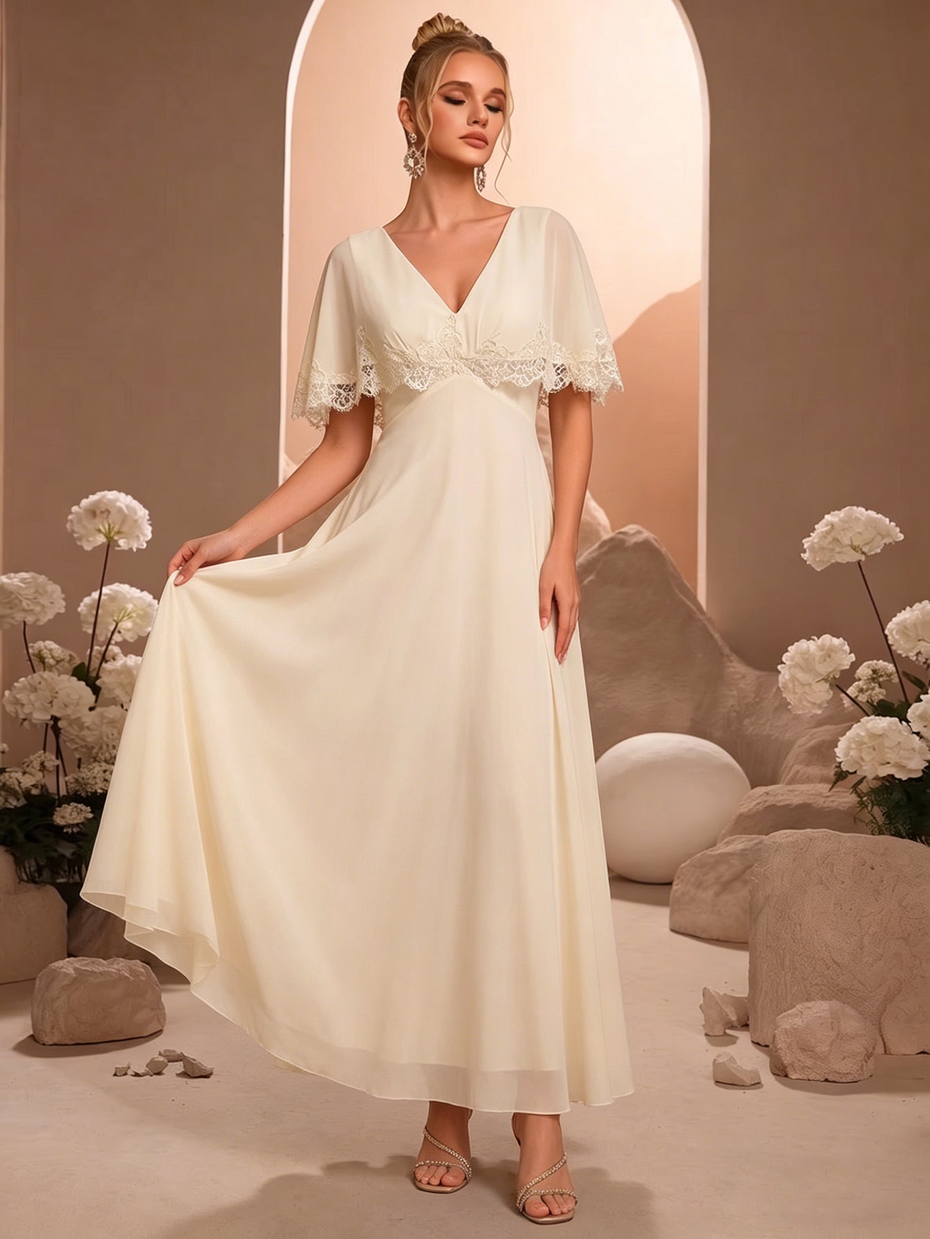 cape dress bridesmaid Long A Line Formal Removable Cape Dress by LaDivine S503