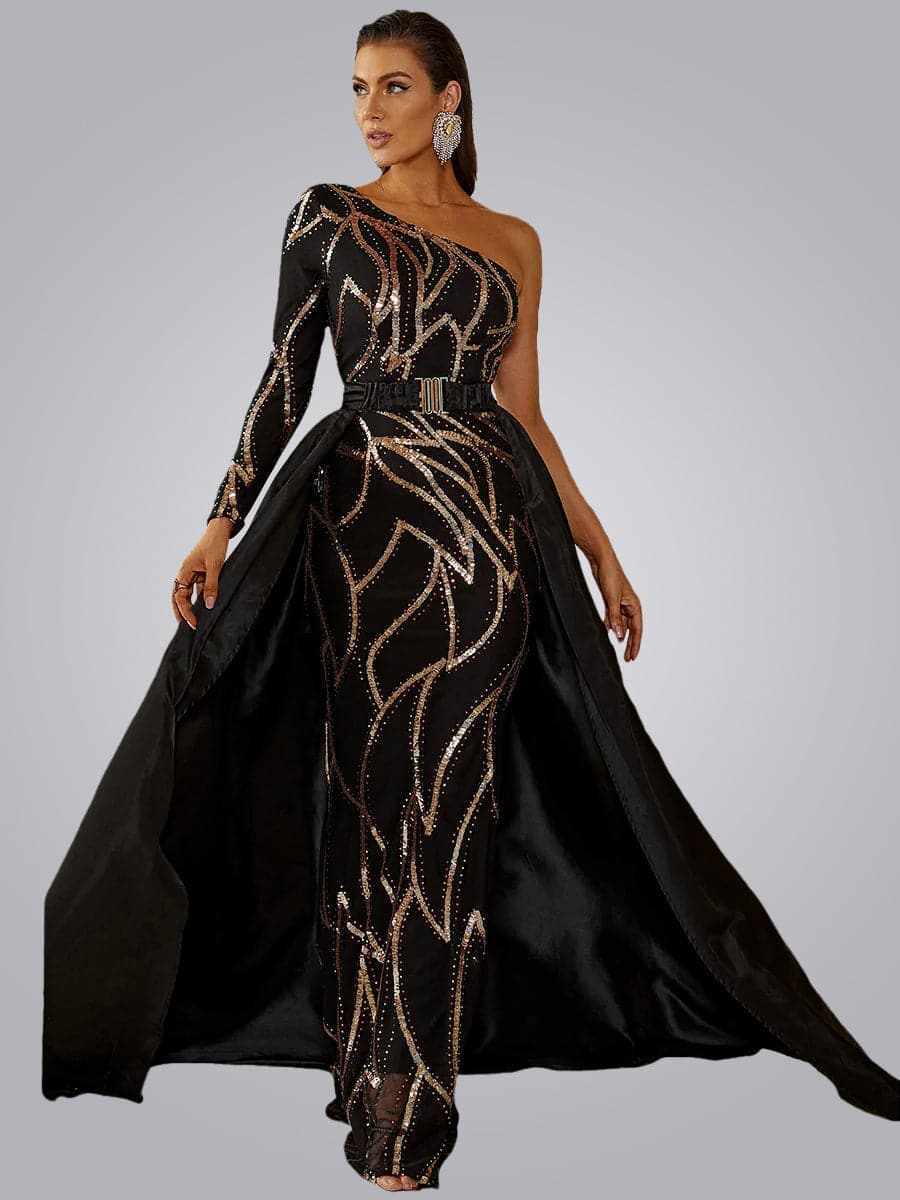 one shoulder cloak dress Fiorenza one-shoulder cape- Burgundy