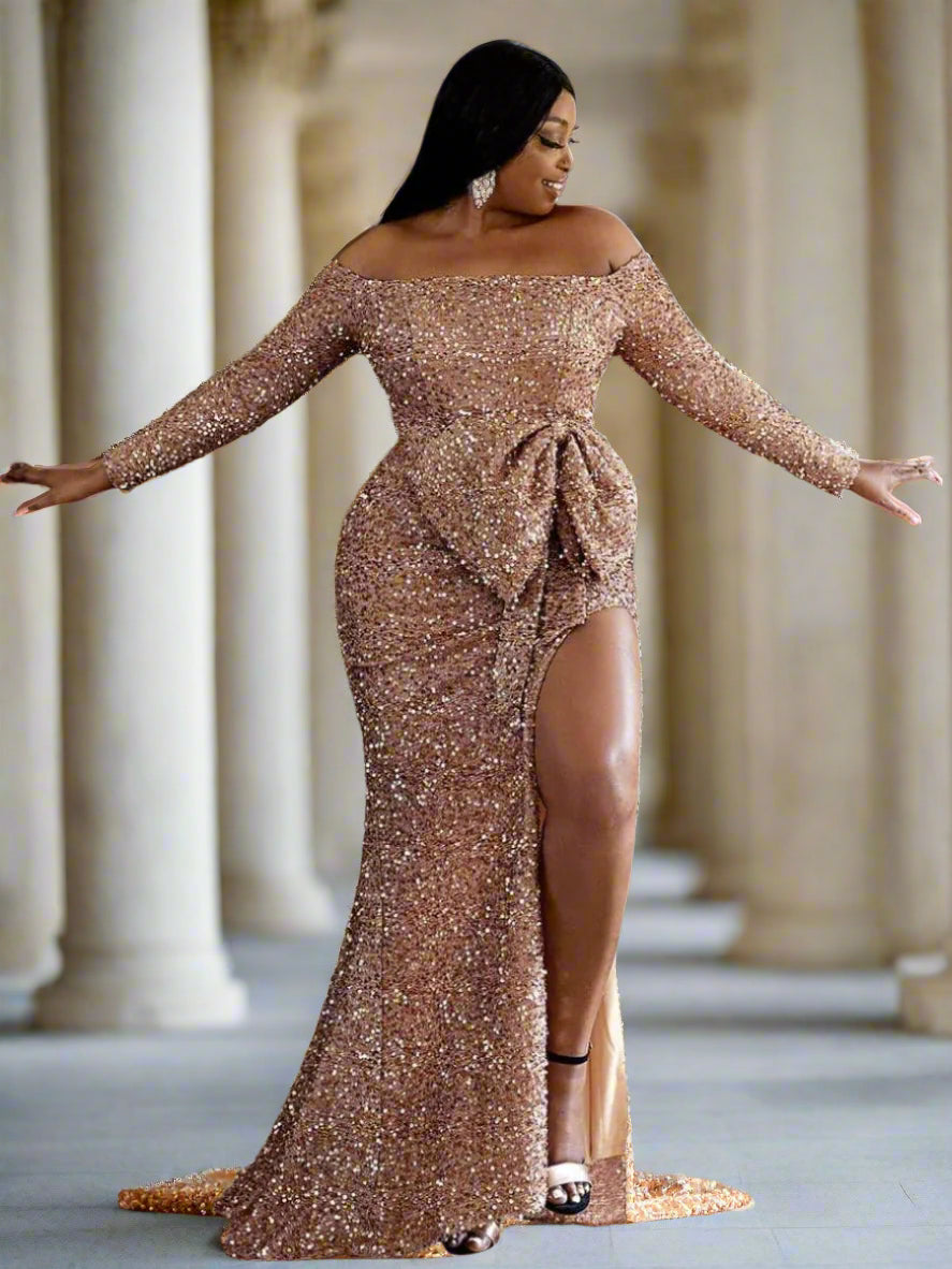 Missord Plus Size Bow Knot Split Formal Dress PXH2122 Online Sale