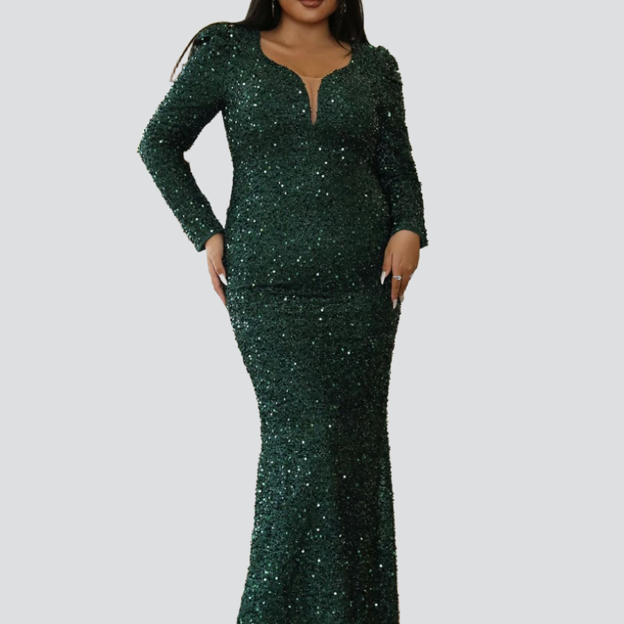 Plus Size Mermaid Sequins Green Evening Dress PXJ1877
