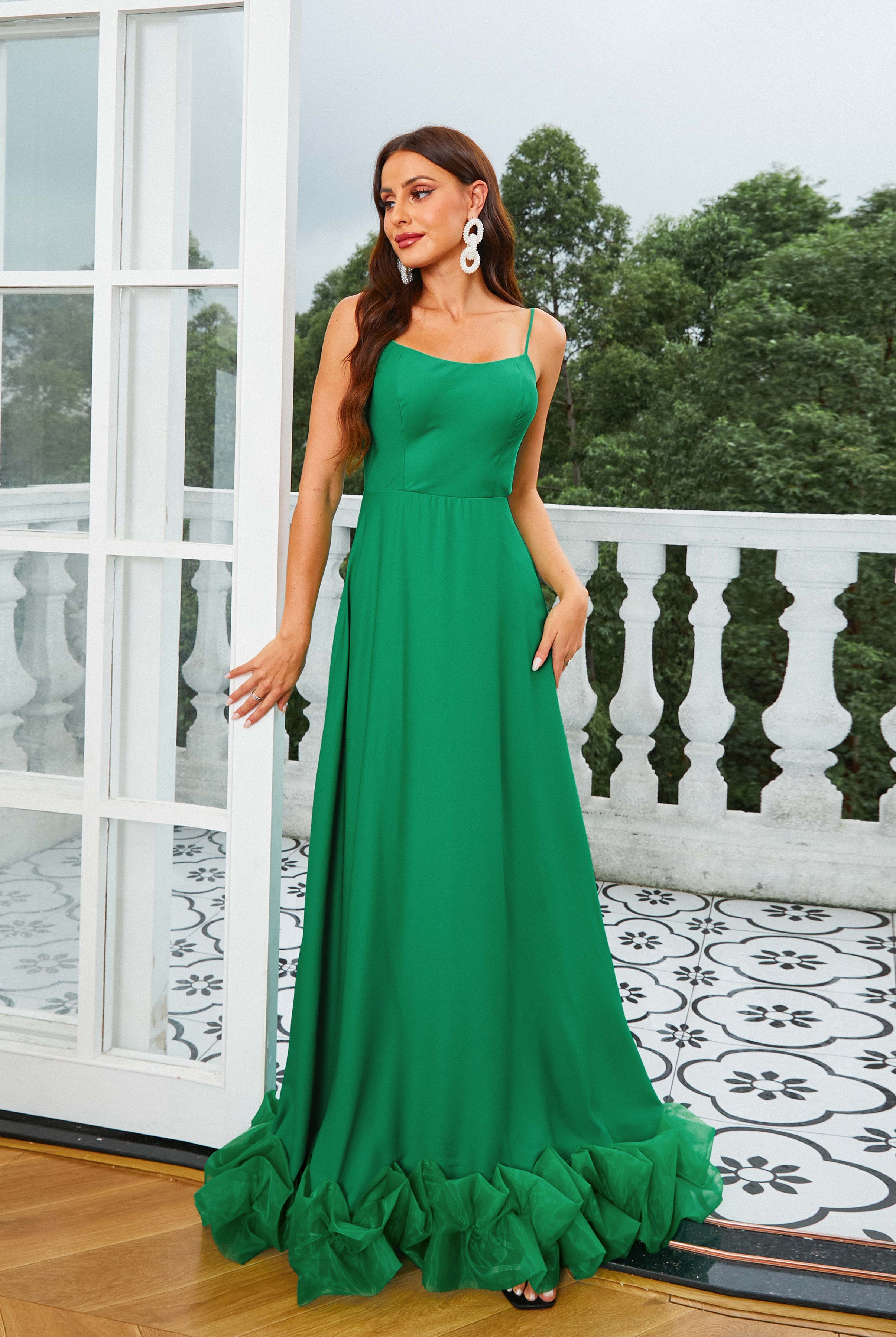 Spaghetti Straps Sweetheart Green Prom Dress RM21049