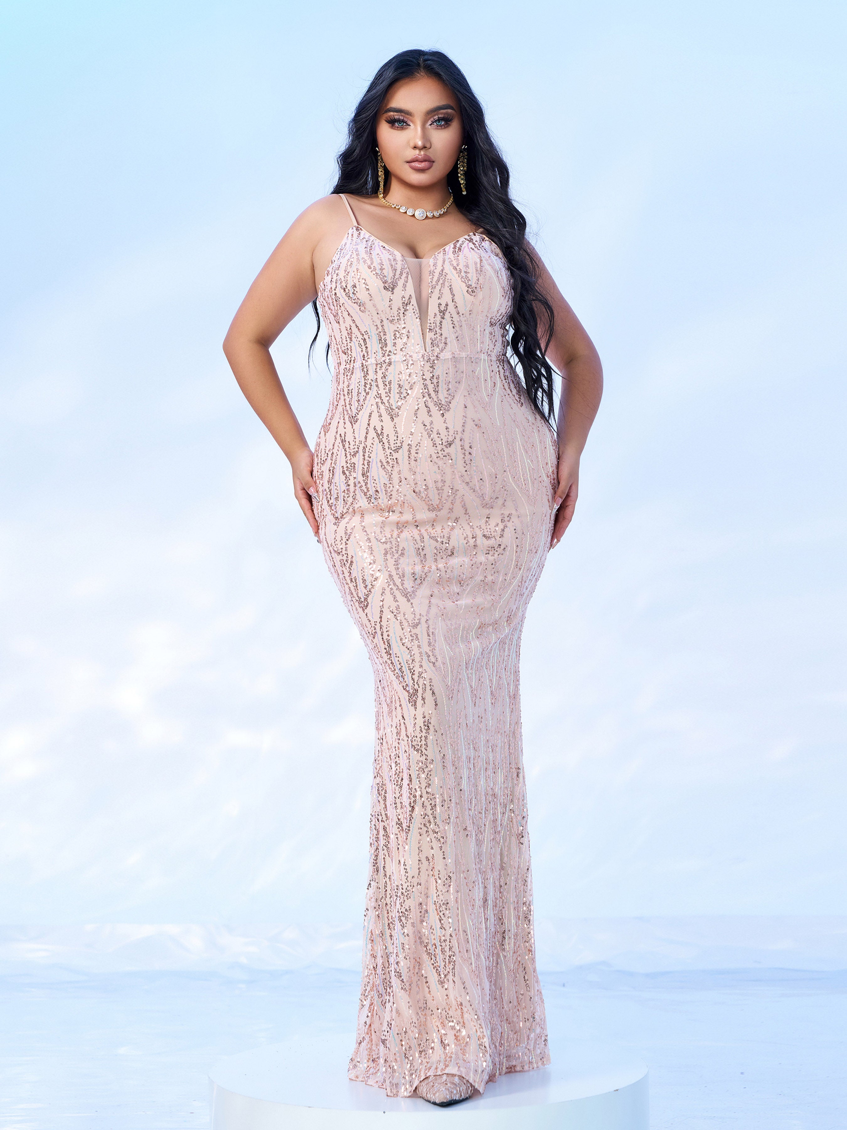 Plus Size Rose Gold Spaghetti Prom Dress PXH1589 – MISS ORD