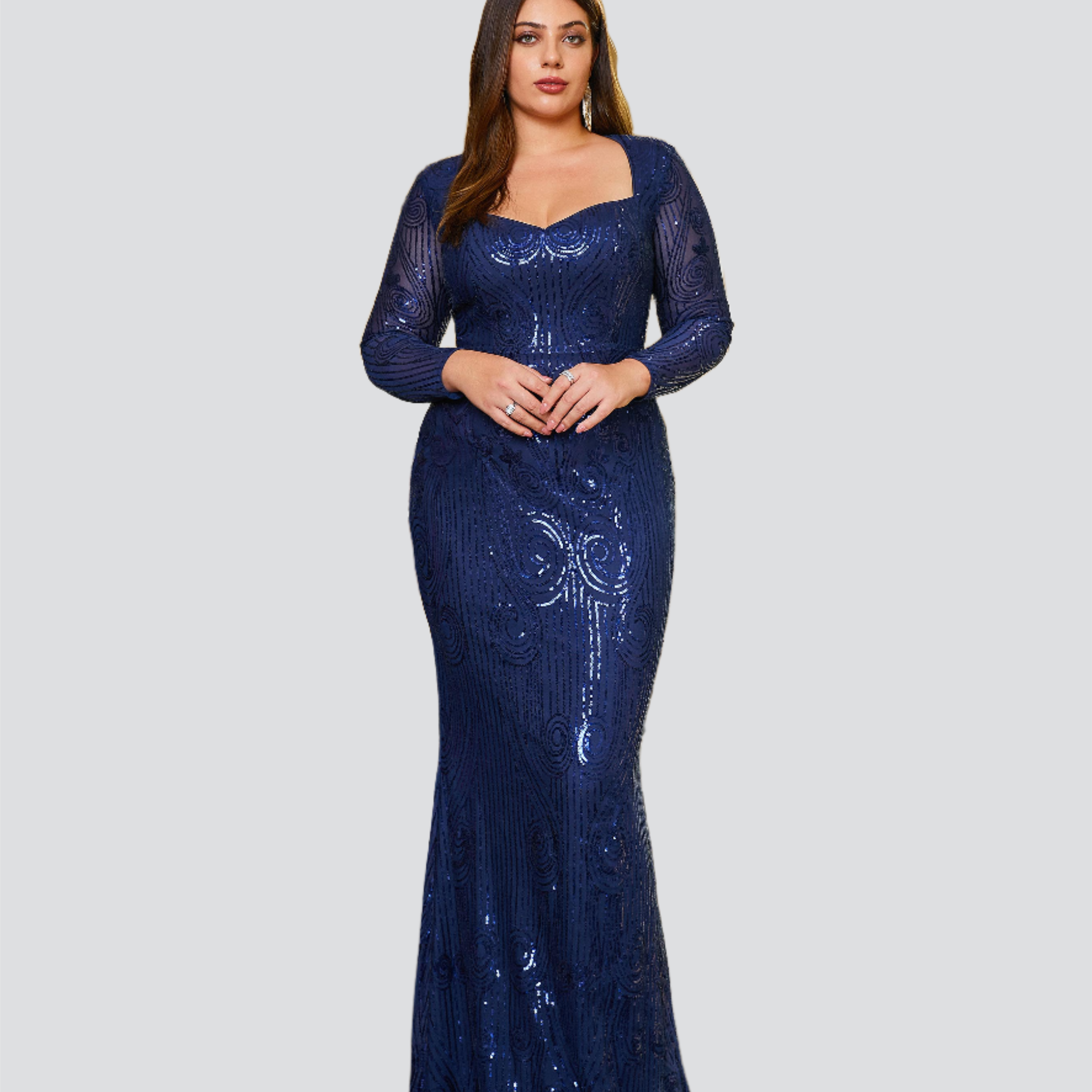 Plus Blue Mermaid Sequin Evening Dress PRA60193