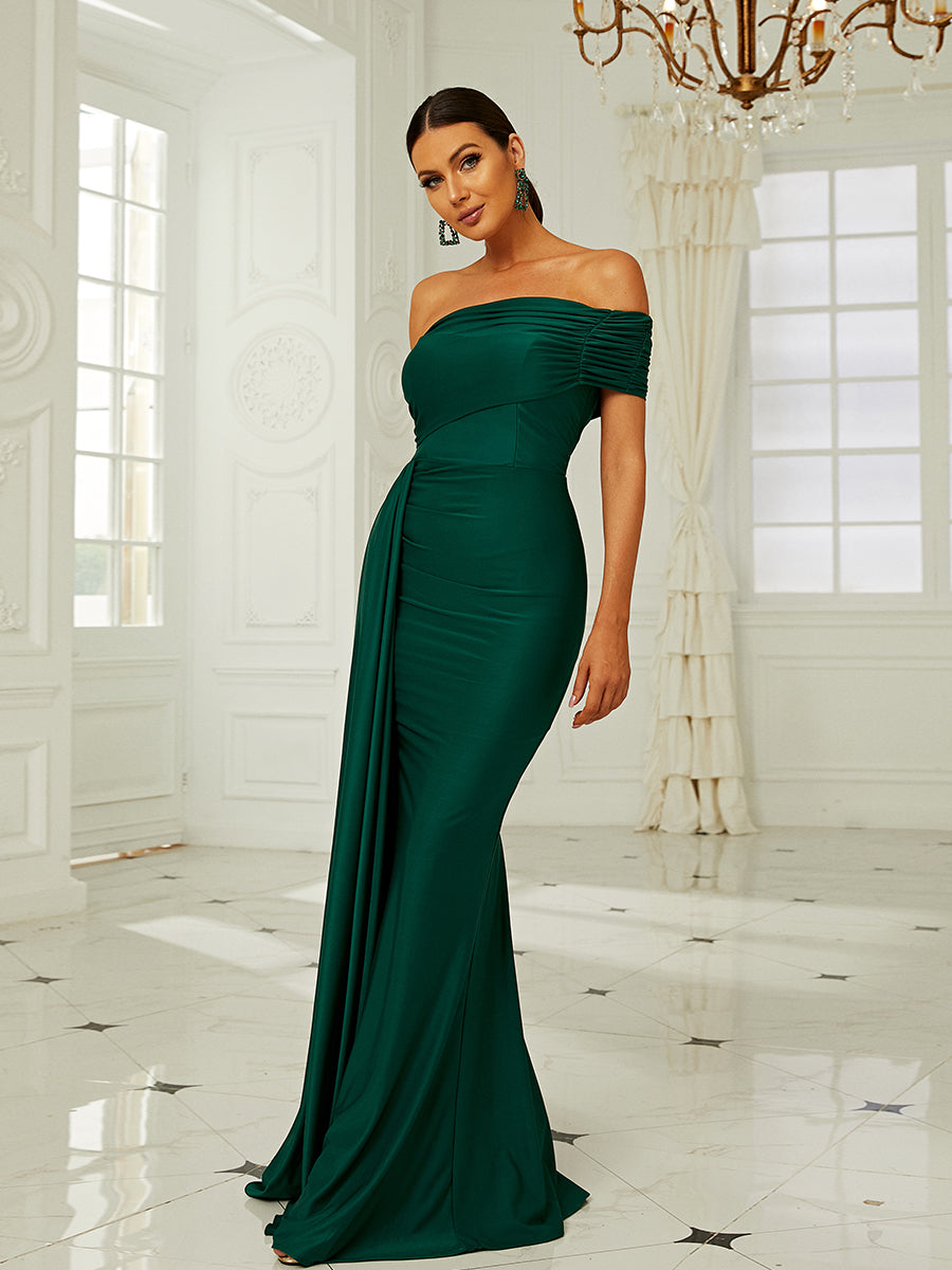 Draping Emerald Green Dress XH2158