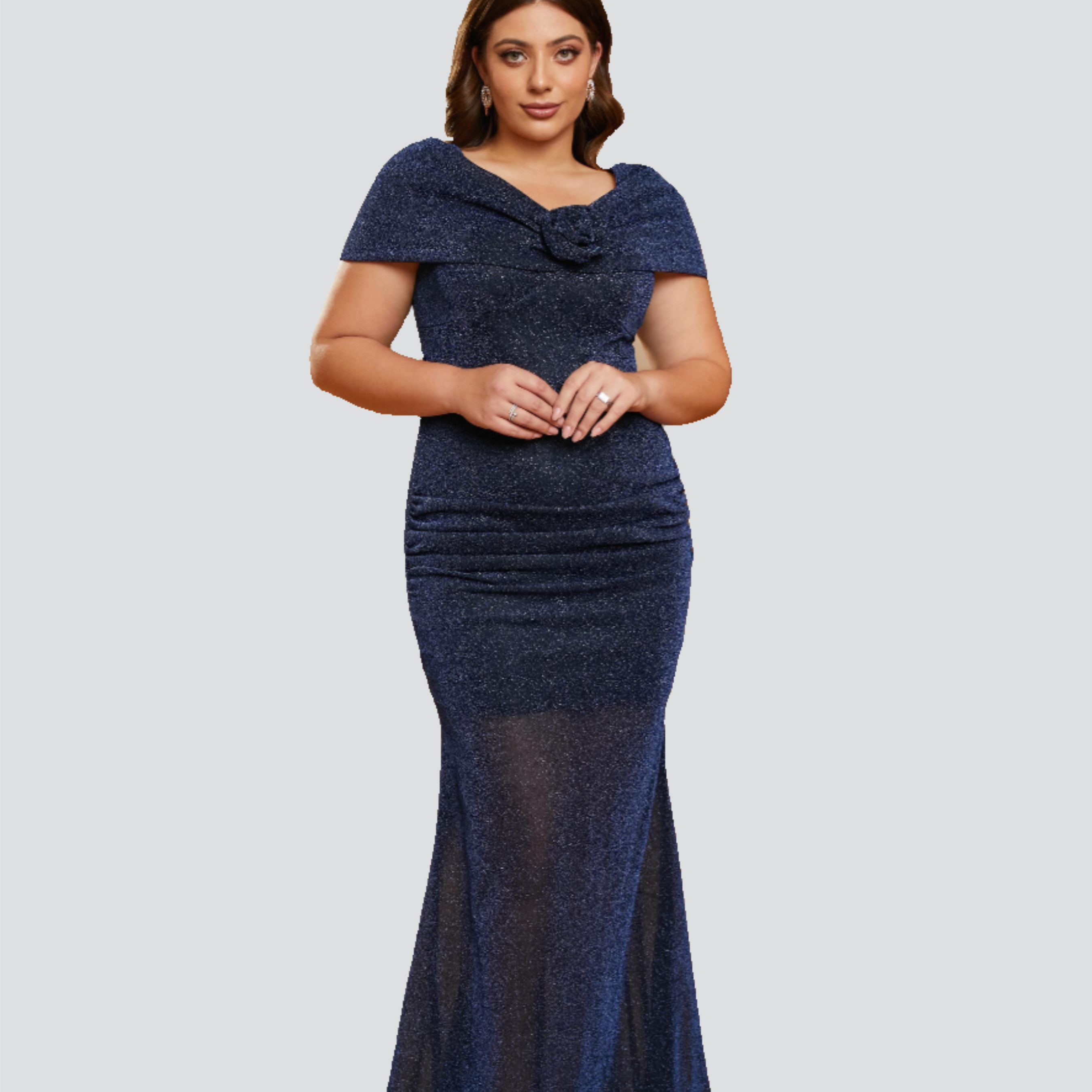 Plus Size Appliqued Mermaid Blue Sequin Dress