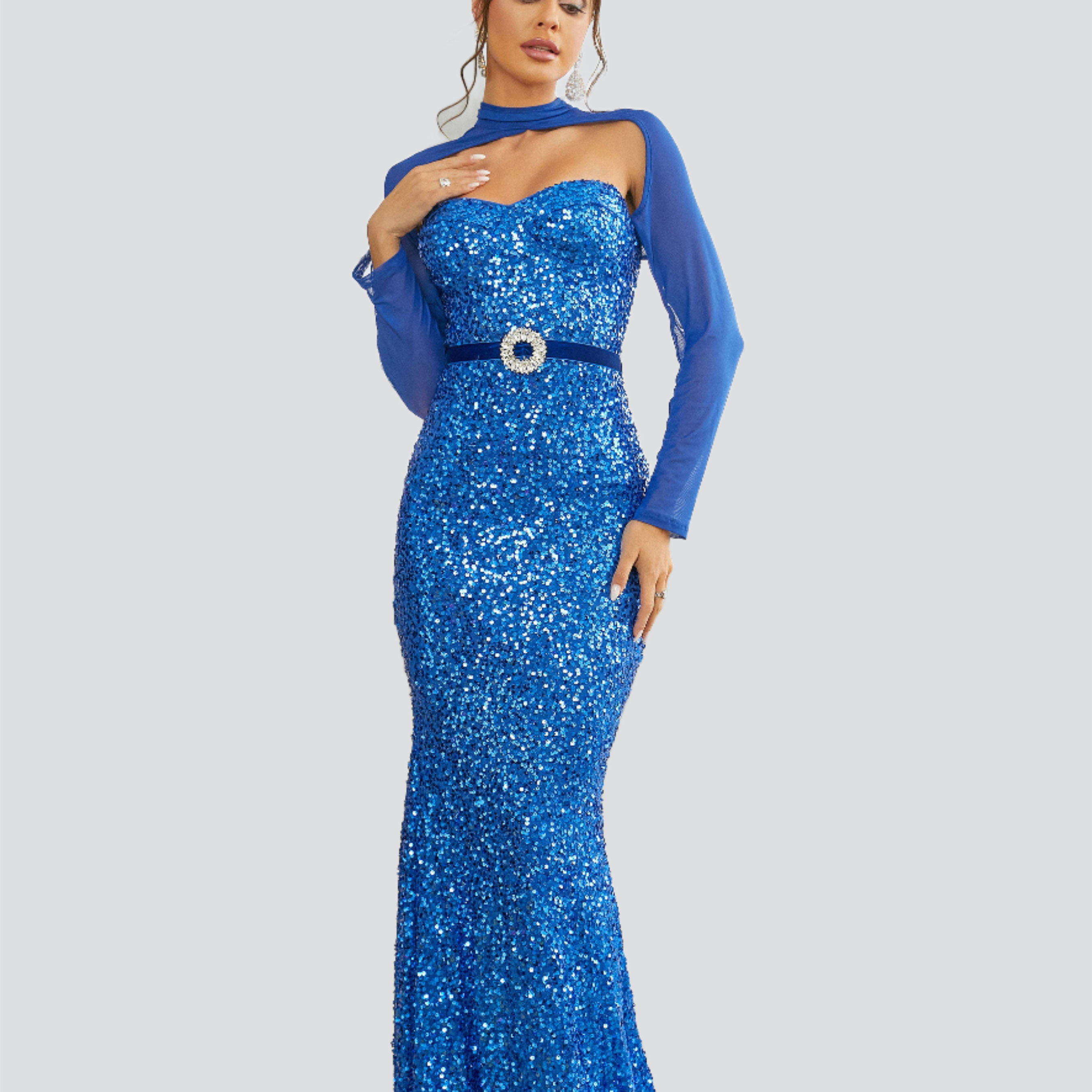 Cutout Blue Sequin Mermaid Evening Dress RD50174