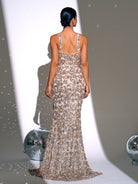 Sleeveless Backless Split Apricot Sequin Prom Dress RM21508
