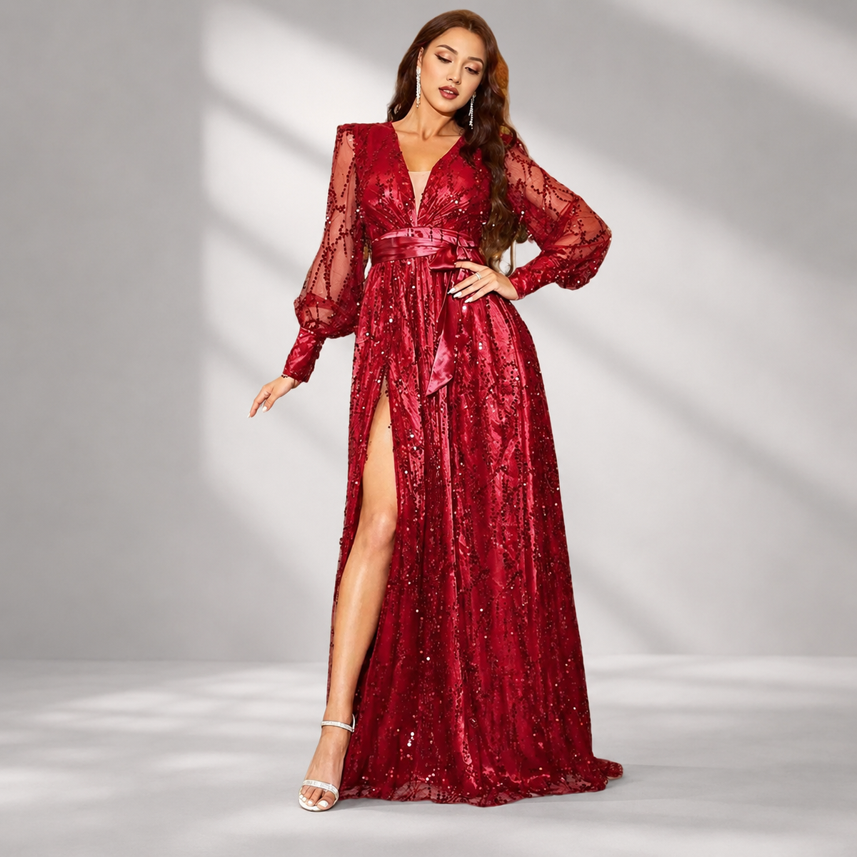Sweetheart Lantern Sleeve Sequin Tulle Evening Dress RA60074