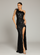 One Shoulder Feather Beads Chain Sequin Black Prom Dress M02337 - MISS ORD