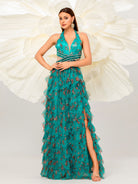 Halter Open Back Floral Tulle Dress DH80068