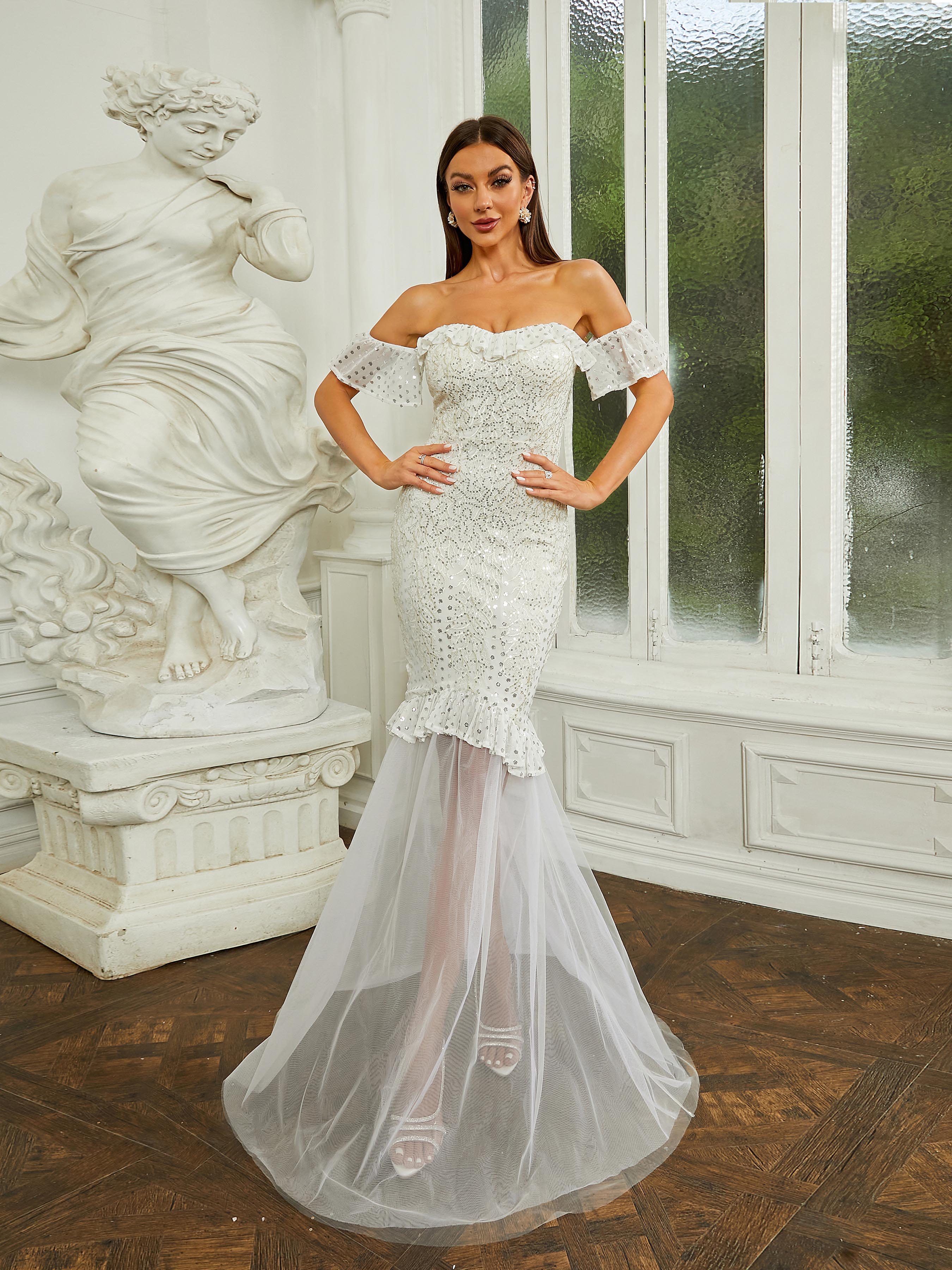 Sexy Strapless Sequin Mermaid Wedding Dress JMH3063