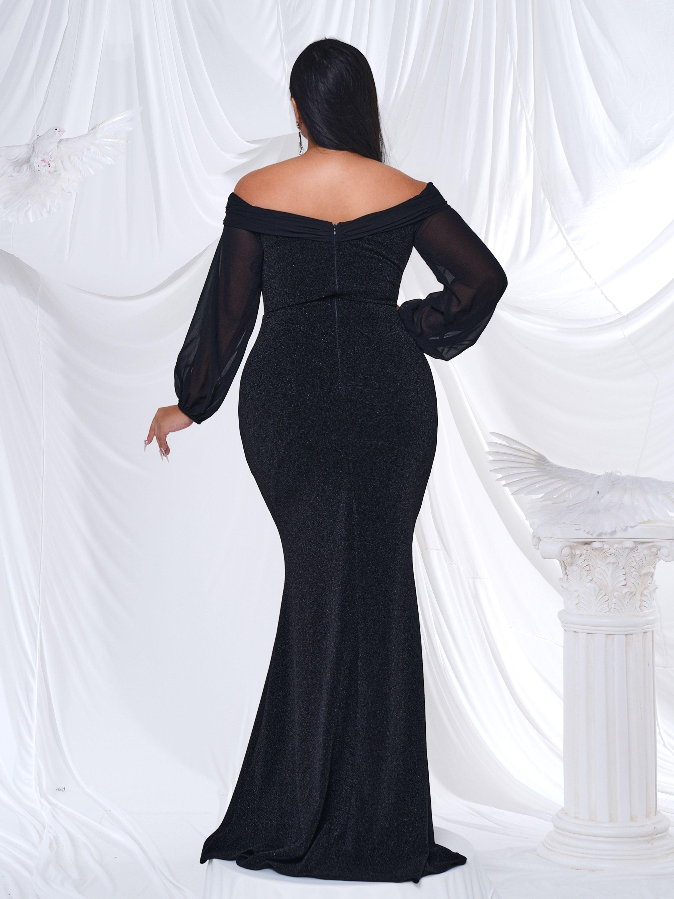 Plus Off Shoulder Mermaid Maxi Dress PRH30667 - MISS ORD