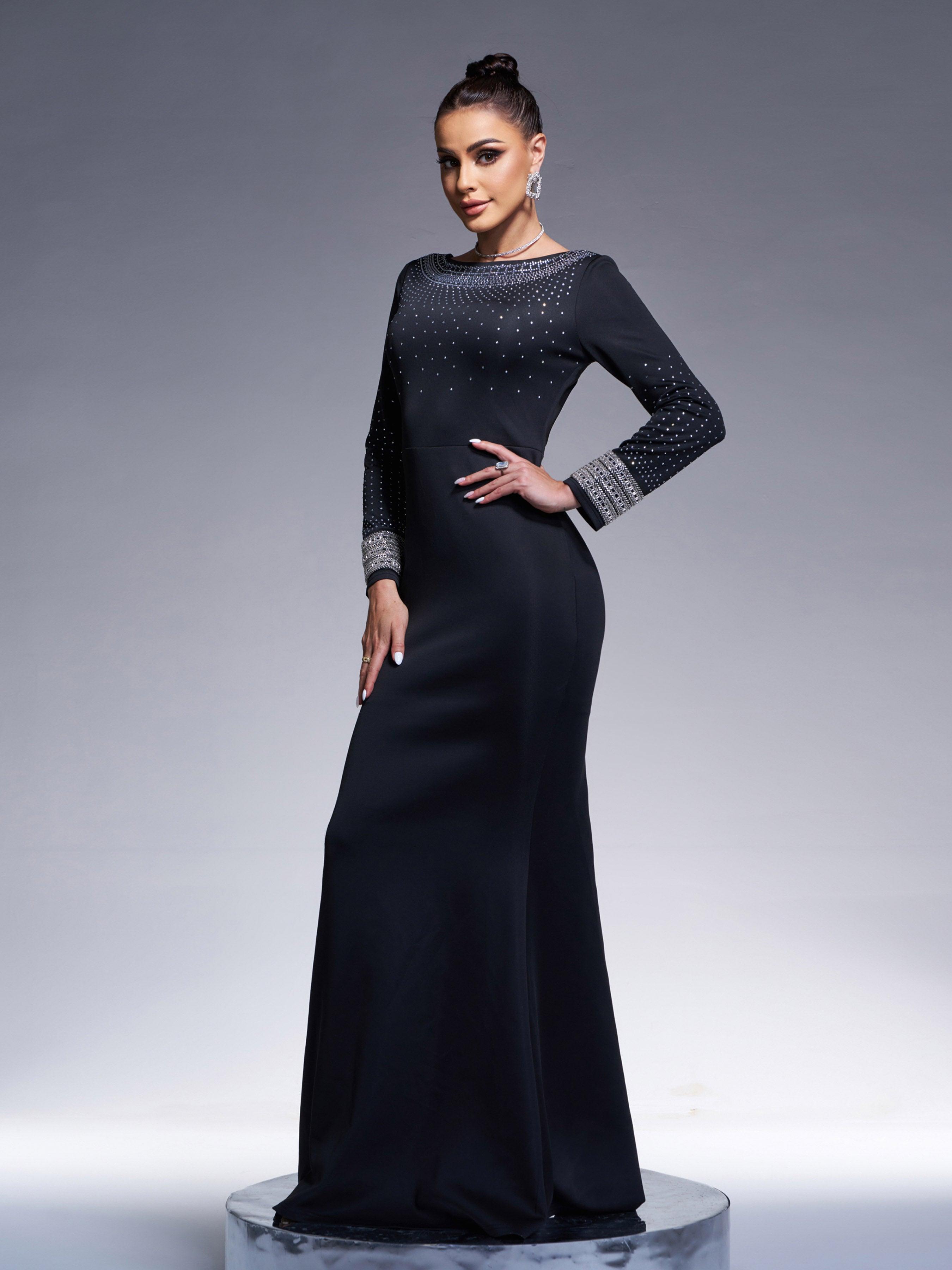 Elegant Black Long Sleeve Backless Prom Dress RJ12013 - MISS ORD
