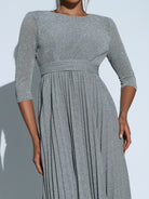 MISSORD Round Neck Pleated Airy A-line Grey Maxi Dress