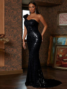 Lantern Sleeve Sequin Golden Mermaid Evening Dress XJ1899