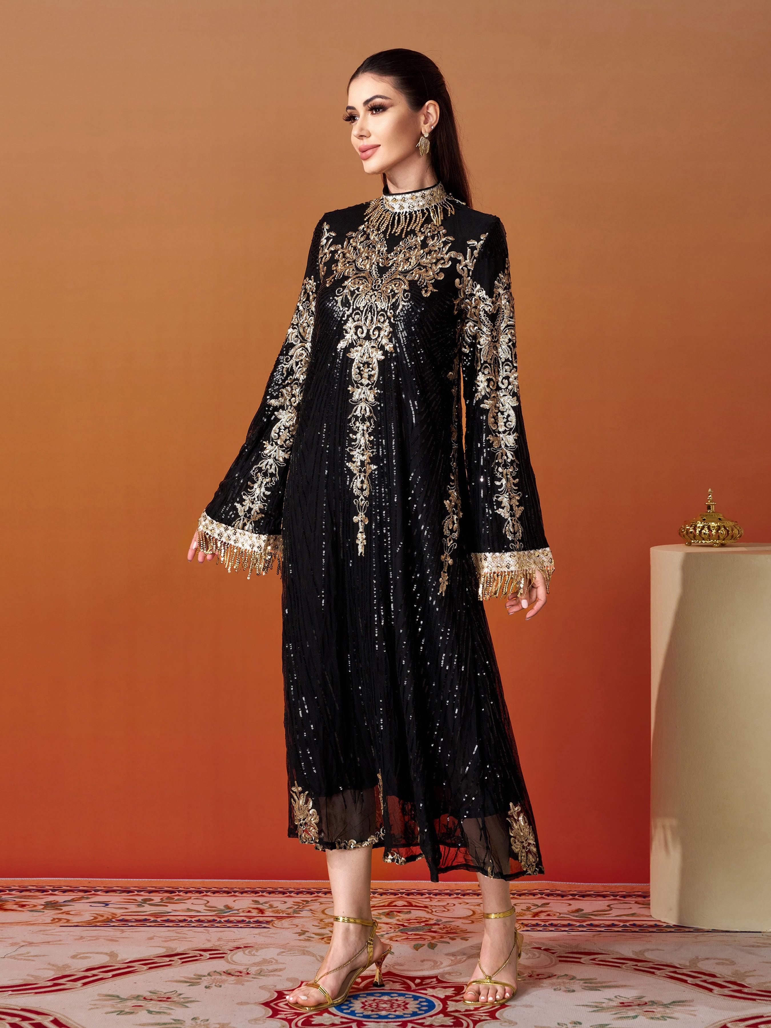 Stand Collar Bell Sleeve Sequin Dress MES00344 - MISS ORD