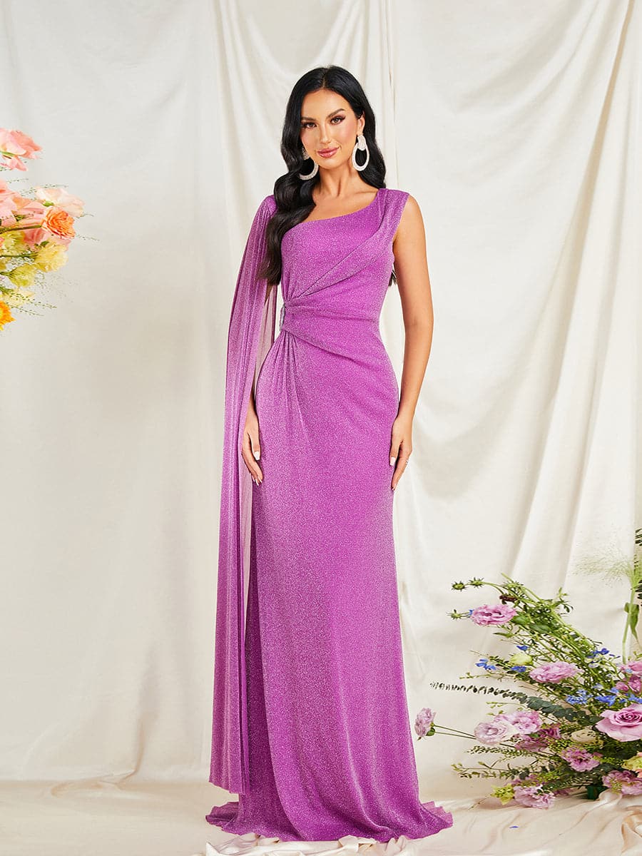 Formal Draped Knit Ruched Maxi Evening Dress
