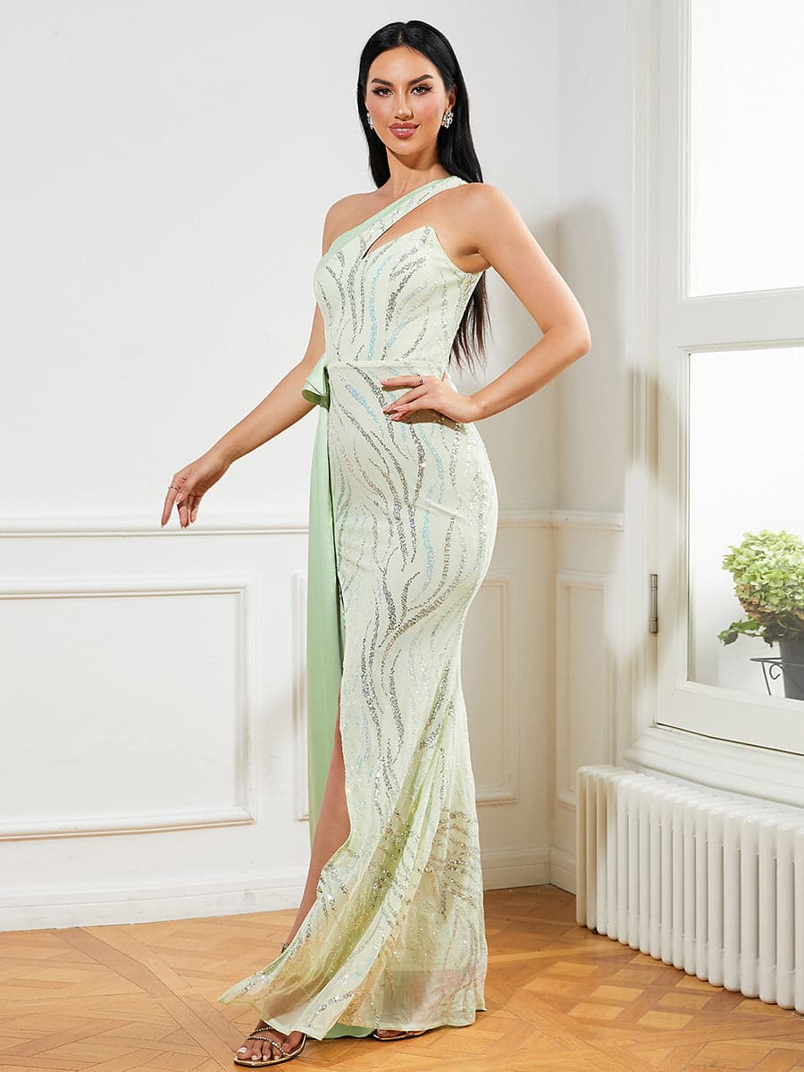 Sleeveless Draped Asymmetric Green Prom Dress