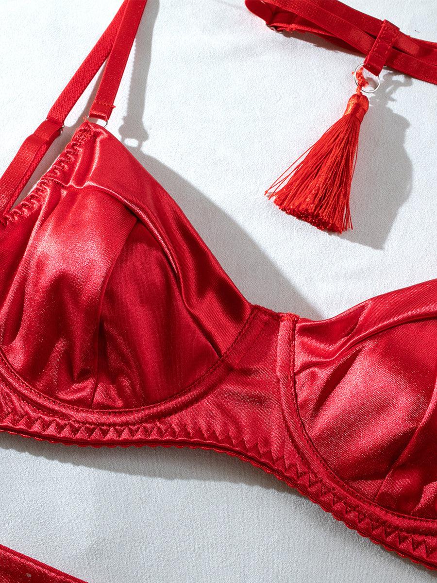 Satin Tassel Sexy Lingerie 4 Piece Set MSL032 - MISS ORD