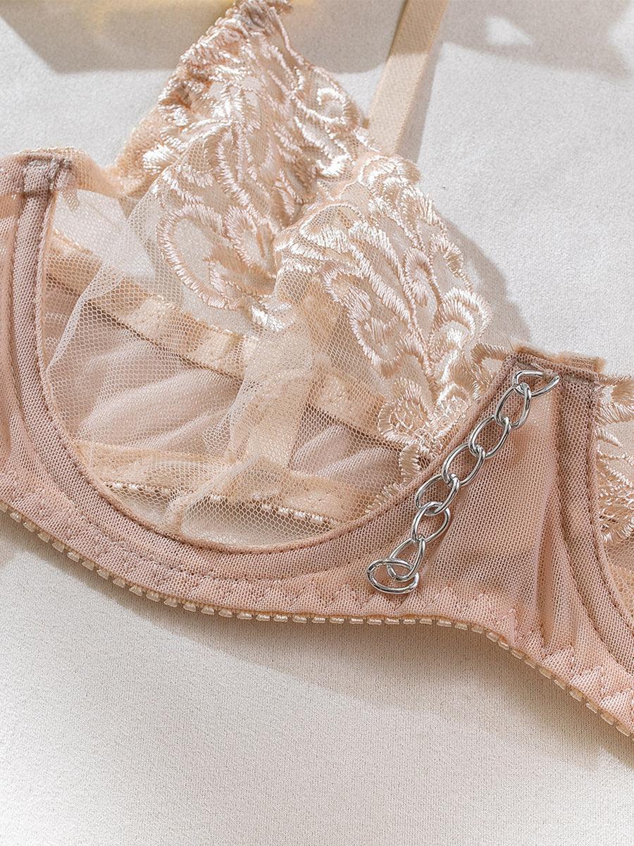 Metal Chain Embroidered Sexy Lingerie 4 Piece Set MSL034 - MISS ORD