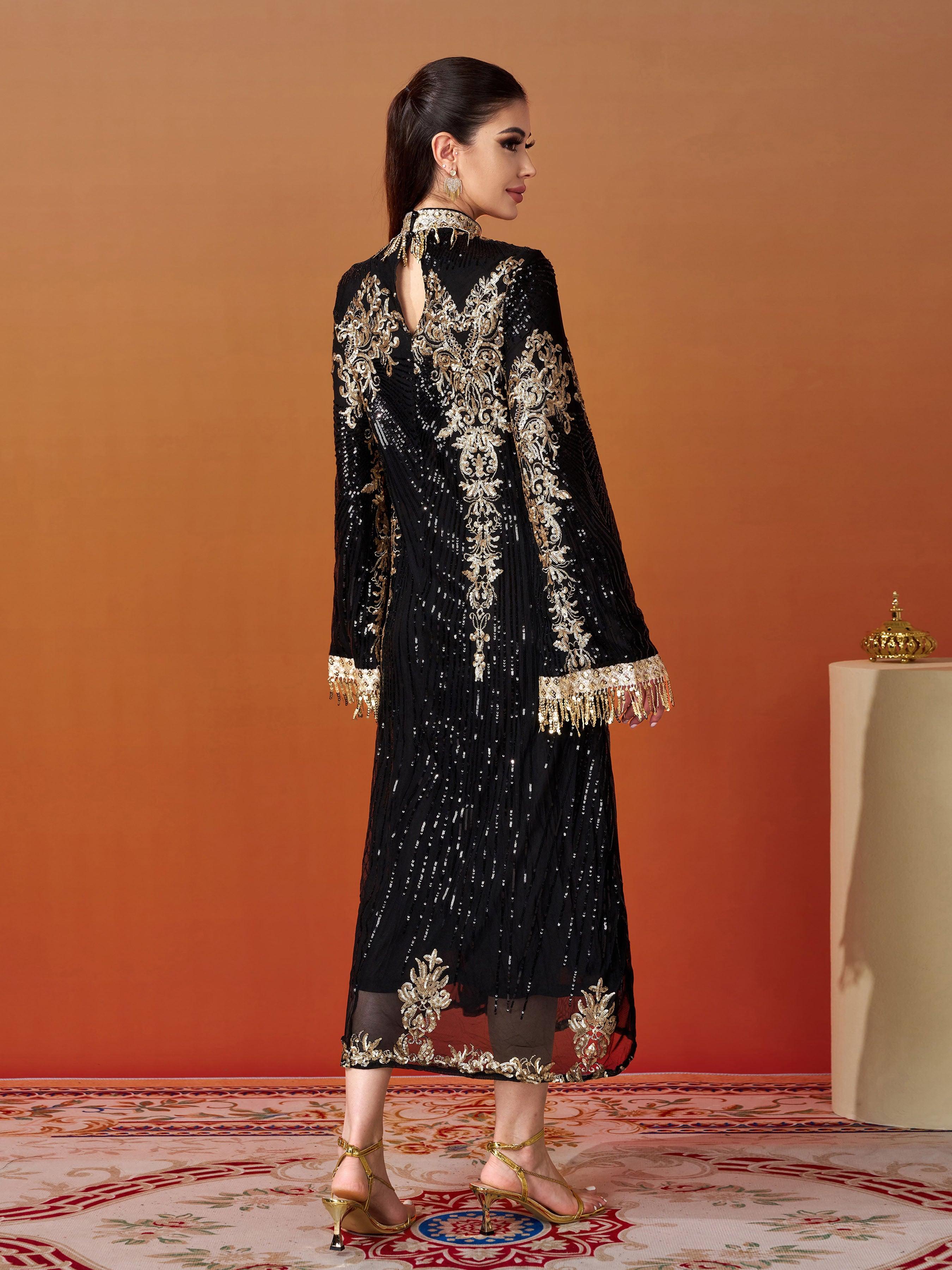 Stand Collar Bell Sleeve Sequin Dress MES00344 - MISS ORD