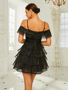 Cold Shoulder Tiered Sequin Black Party Dress RM20718