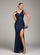 Navy Sequin Chain Strap Slit Mermaid Formal Dress GM90177
