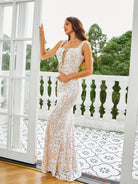 Square Neck Mermaid White Sequin Prom Dress RM21003