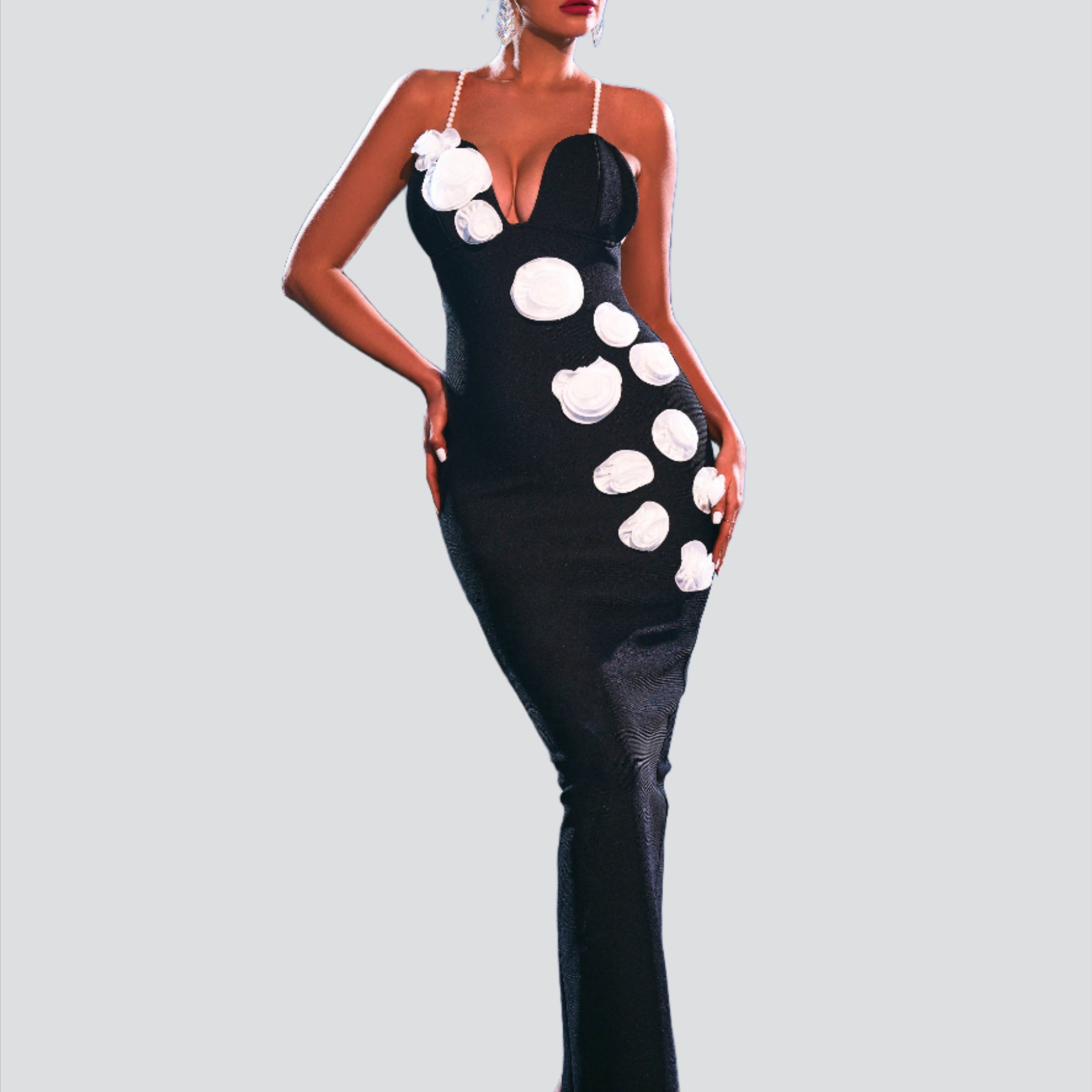 Pearl Shoulder Strap Stereoscopic Dress MSD1287