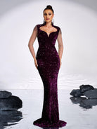 Sequin Panel Mesh Sleeve Mermaid Formal Dress GM00635 - MISS ORD