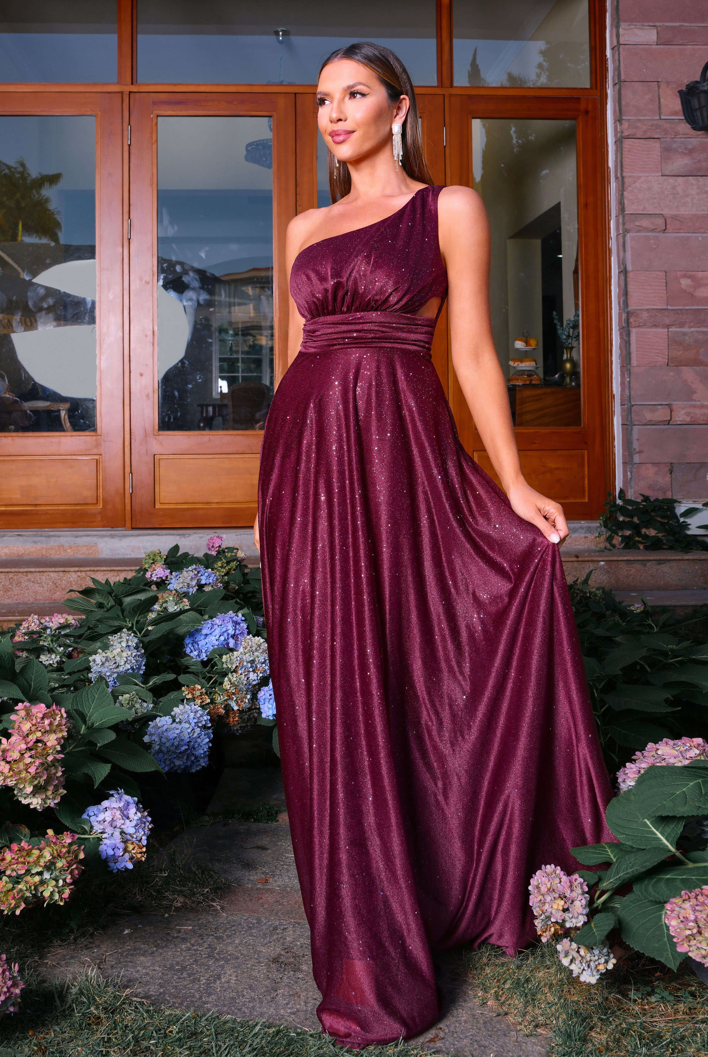 One Shoulder A-line Backless Ruched Prom Dress RM21292