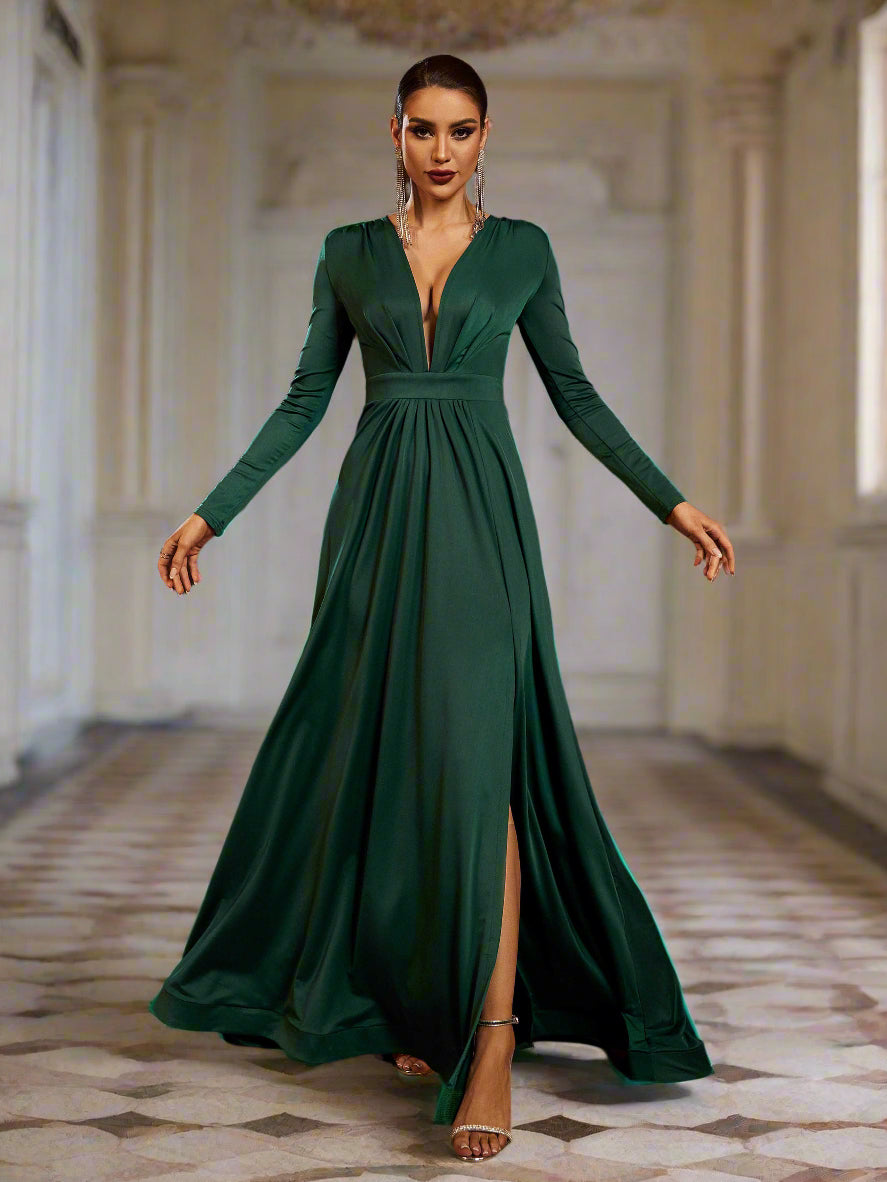 Missord V-neck Long Sleeve Split Maxi Dress XH1221 Online Sale