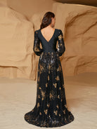 Formal V-Neck Sequin Black Ball Gown RM21074 - MISS ORD