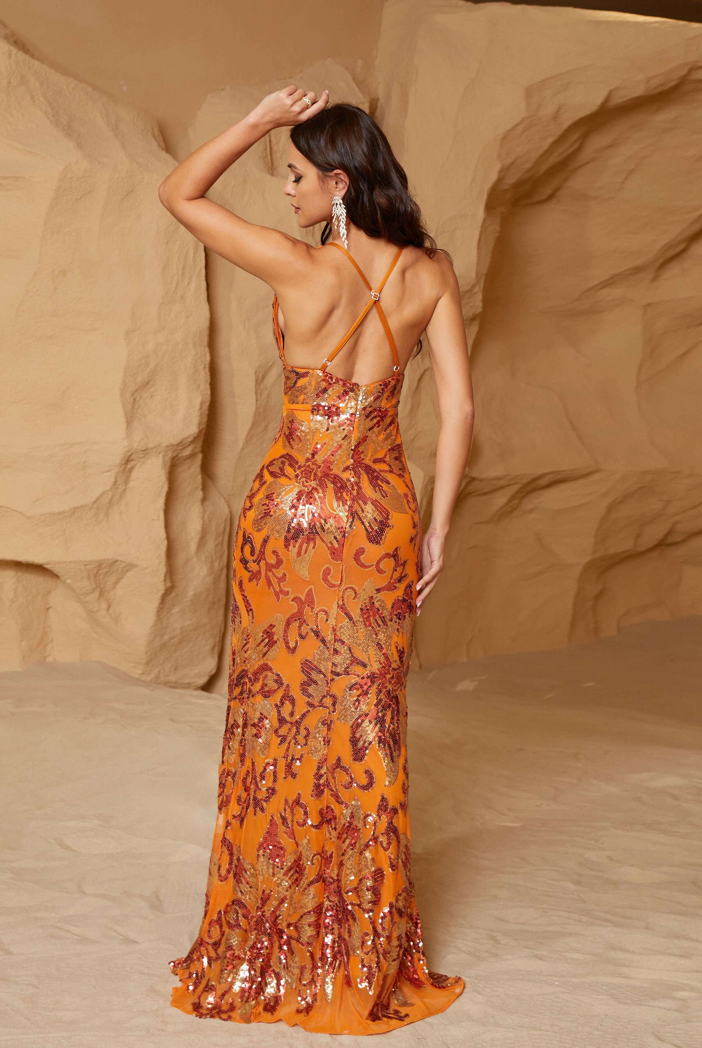 Deep V-neck Backless High Splite Prom Dress RM21112