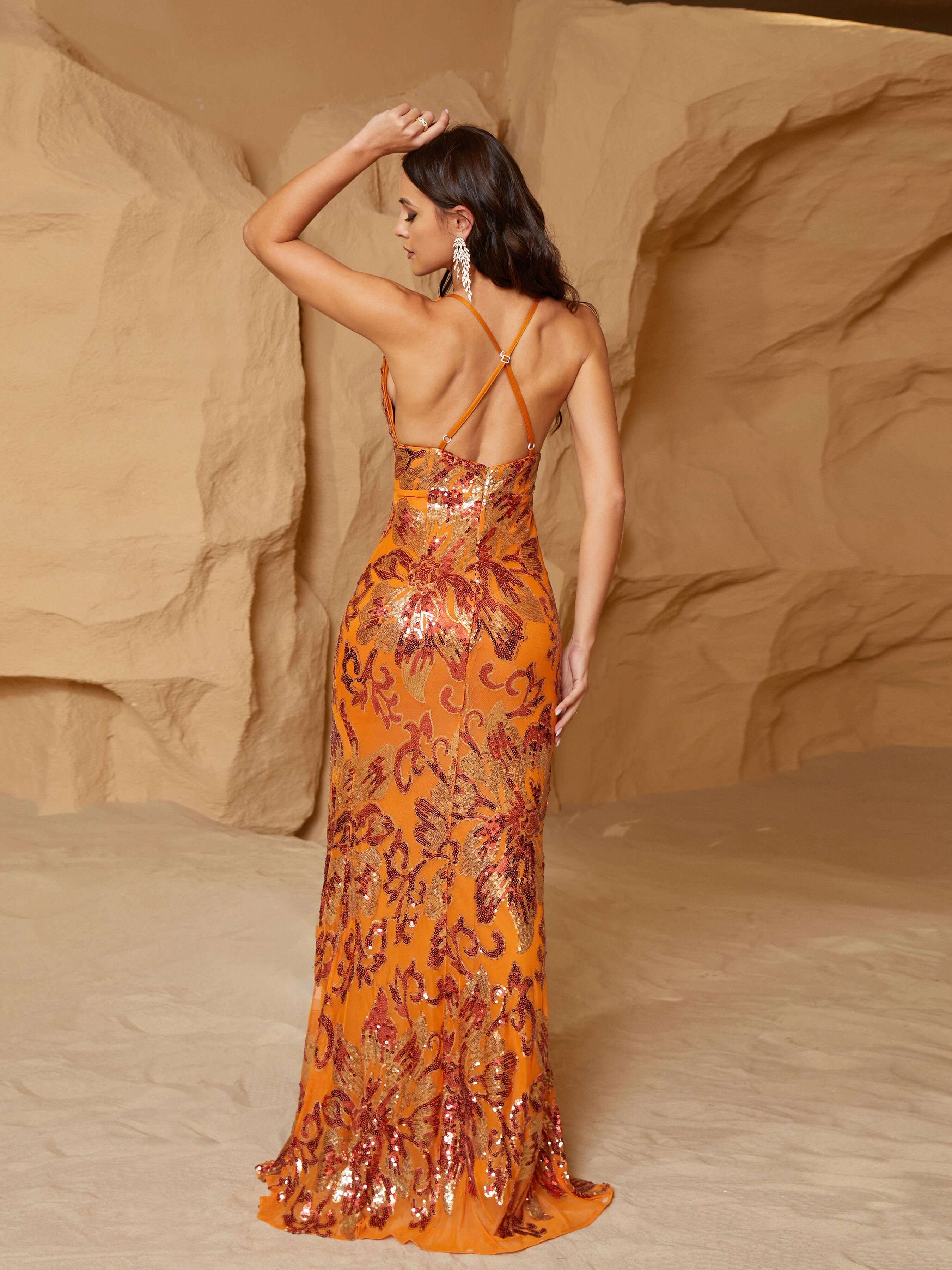 Deep V-neck Backless High Splite Prom Dress RM21112