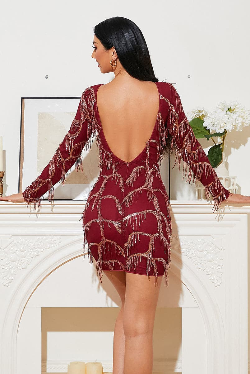 Fringed Sequins Red Bodycon Cocktail Dress XJ2333