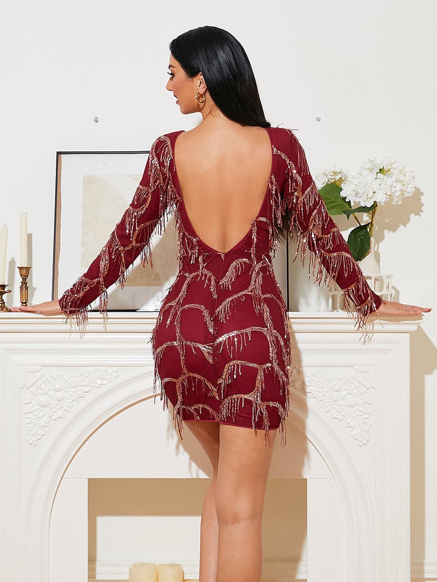Fringed Sequins Red Bodycon Cocktail Dress