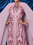 Metallic Embellished Collar Cape Sleeve Dress MES72011