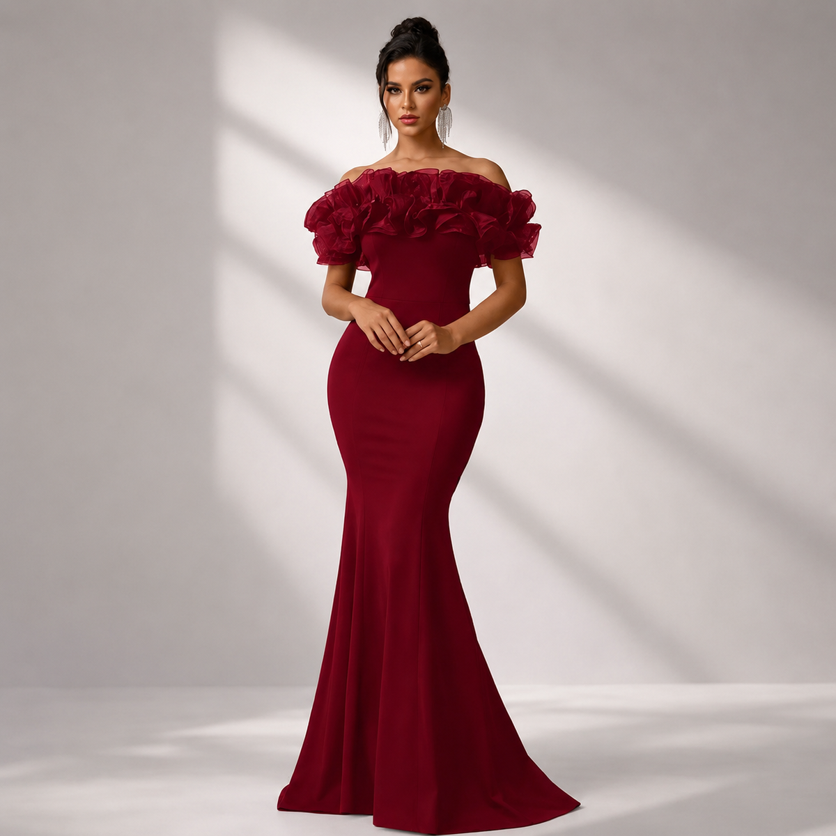 Off Shoulder Ruffled Mermaid Evening Dress GM00924