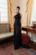 One Shoulder Draped Cape Backless Satin Evening Dress
