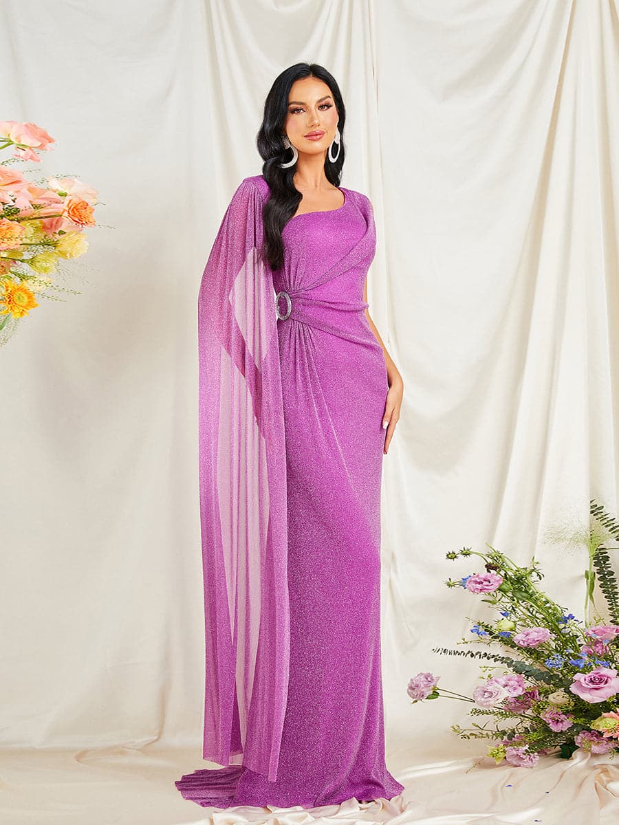 Formal Draped Knit Ruched Maxi Evening Dress