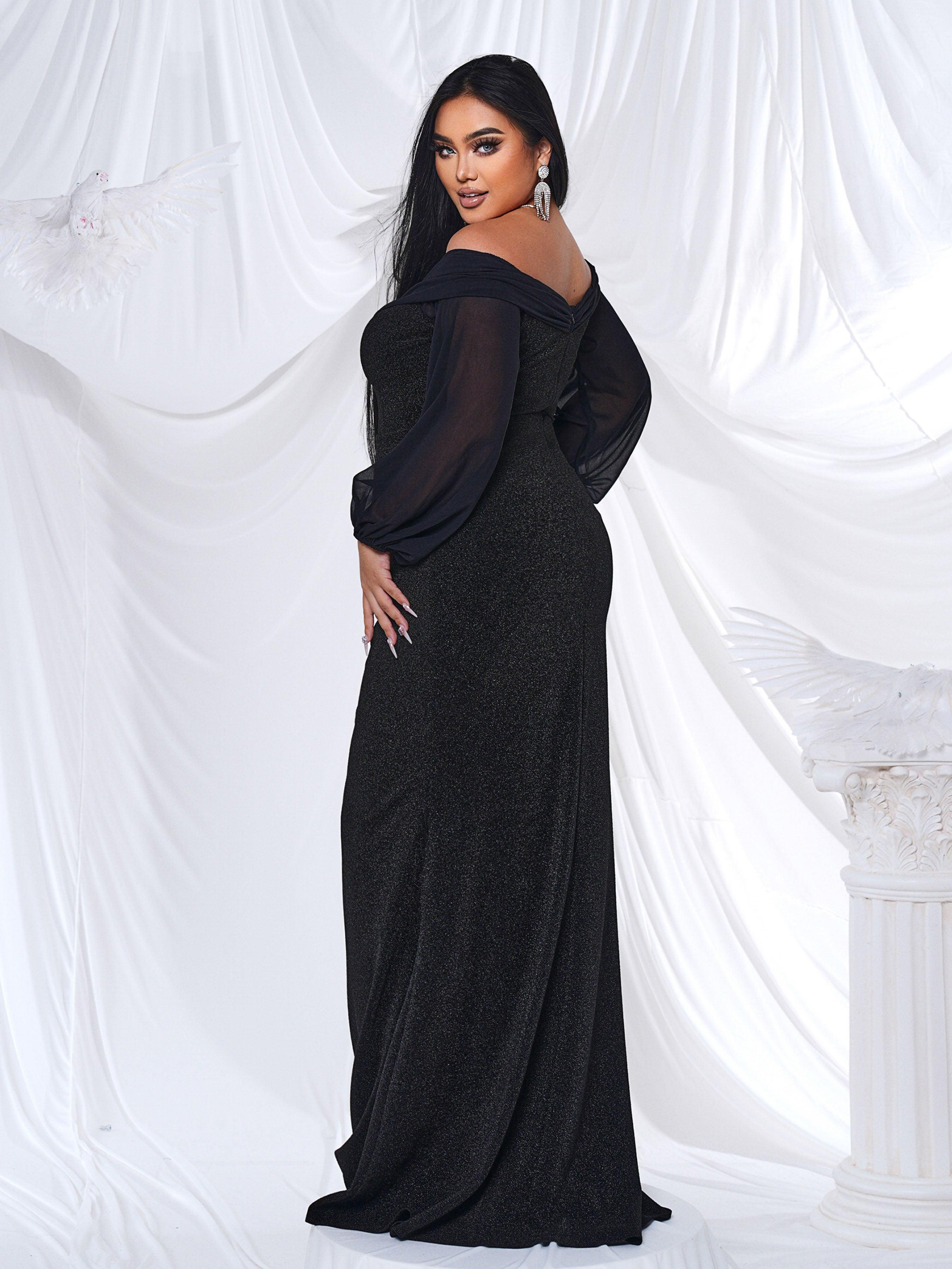 Plus Off Shoulder Mermaid Maxi Dress PRH30667 - MISS ORD
